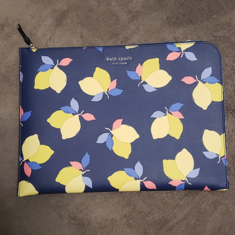 Kate Spade Blue and Yellow Lemon Print Laptop Bag